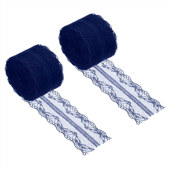 Uxcell 1.6 Inch Wide 25 Yards Lace Trim Ribbon Sewing Lace Roll Gift Package Pattern Wrapping Navy Blue 2 Pack