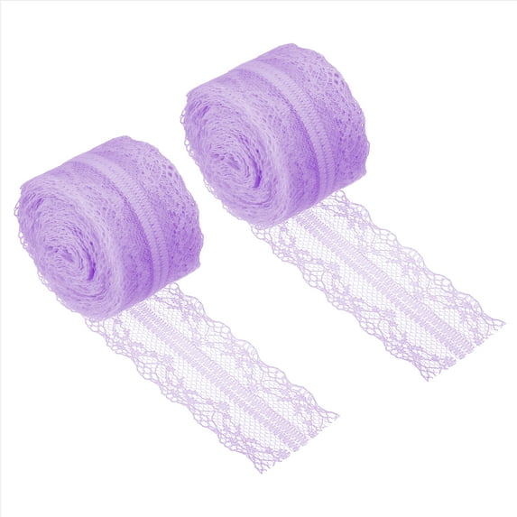 Uxcell 1.6 Inch Wide 25 Yards Lace Trim Ribbon Sewing Lace Roll Gift Package Pattern Wrapping Purple 2 Pack