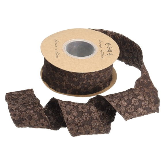 Uxcell Embossed Floral Ribbon, Gifts Wrap Ribbons Lace Trim Embroidered Flower for Wedding Party Cake Brown 1.6 inch x 10 Yards