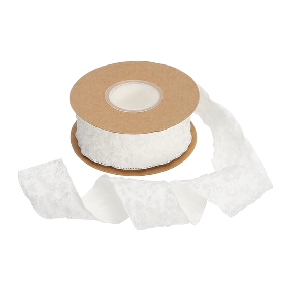 Uxcell Embossed Floral Ribbon, Gifts Wrap Ribbons Lace Trim Embroidered Flower for Wedding Party Cake White 1.6 inch x 10 Yards