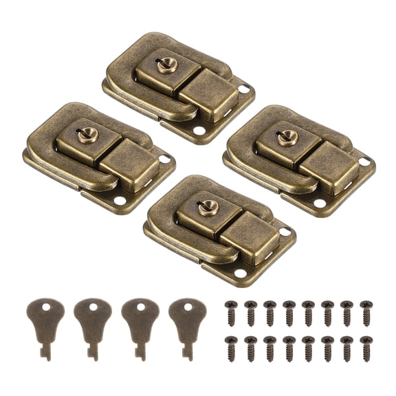 Uxcell 1.6"x1.10" Iron Suitcase Lock Hasp Toggle Catch Latch with Key/Screw, Bronze 4Pcs
