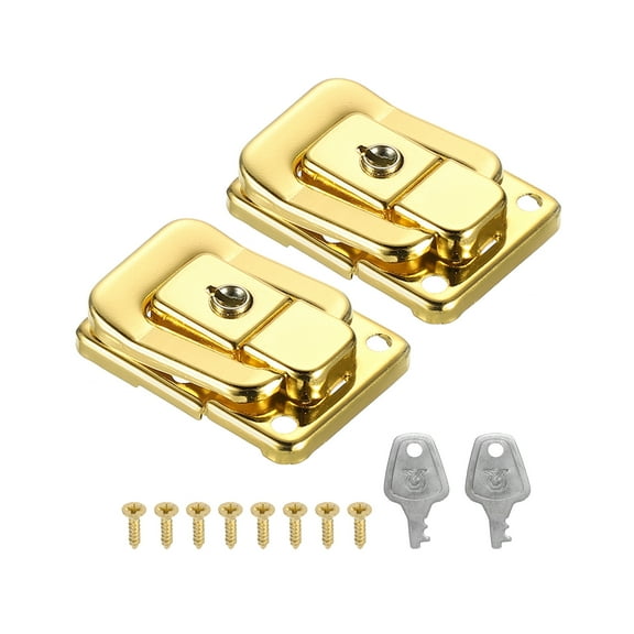 Uxcell 1.6"x1.10" Iron Suitcase Lock Hasp Toggle Catch Latch with Key/Screw, Gold 2Pcs