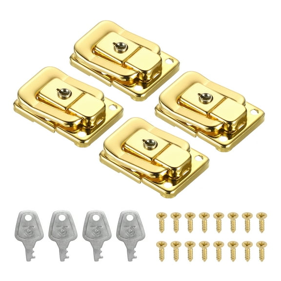 Uxcell 1.6"x1.10" Iron Suitcase Lock Hasp Toggle Catch Latch with Key/Screw, Gold 4Pcs