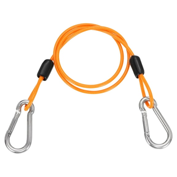 Uxcell 1.6ft (19.7") Security Steel Cable with Snap Hook, 1Pcs Coated Flexible Double Loop Wire Rope Bike Cable Lock Security Chain for Outdoor Travel Luggage, Clear Orange