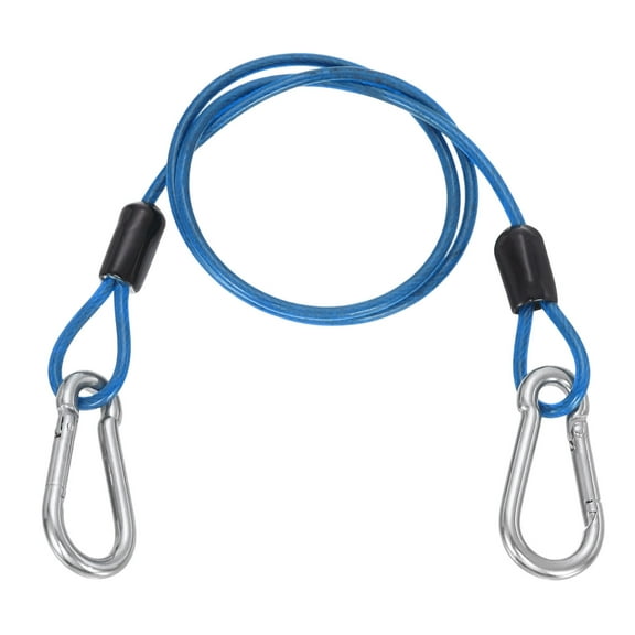 Uxcell 1.6ft (19.7") Security Steel Cable with Snap Hook, 1Pcs Coated Flexible Double Loop Wire Rope Bike Cable Lock Security Chain for Outdoor Travel Luggage, Clear Blue