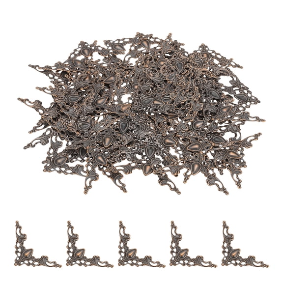 Uxcell Metal Book Corners Protector, Pressure Angle Vintage Iron Triangle Decorative Trim Corner Guard Edge Cover Red Bronze 1.61 in