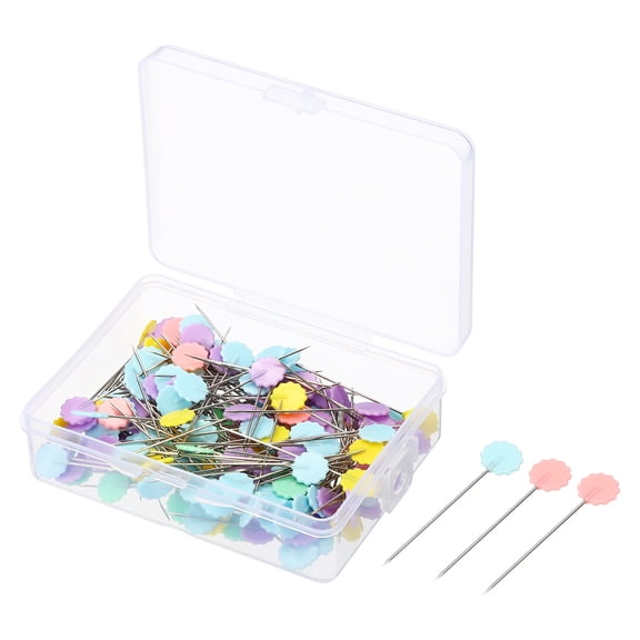 Uxcell 1.7'' Sewing Pins Flat Button Head Straight Quilting Pin, Multicolor 200 Pack