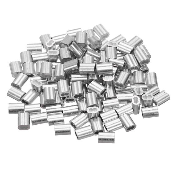 Uxcell 1/8"(2.5mm) Aluminum Crimping Loop Sleeve, Double Hole Cable Ferrule for Wire Rope, Silver 110Pcs