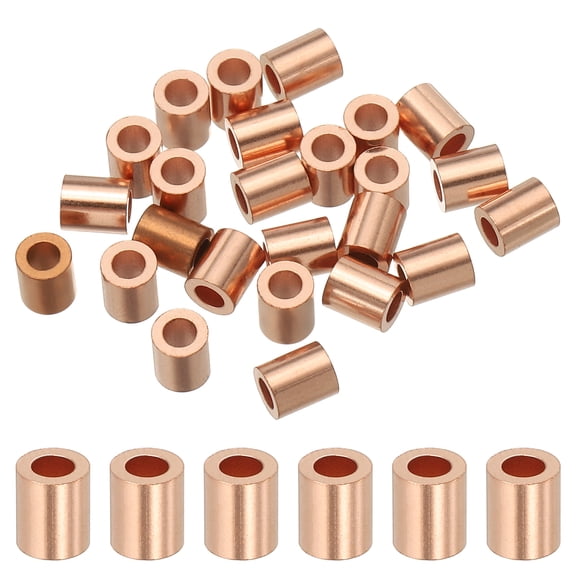 Uxcell 1/8"(2.5mm) Wire Rope Stop Sleeve, Copper Crimping Loops Sleeve Round Crimp Ferrules for Wire Rope and Cable Ferrule, Gold 25Pcs