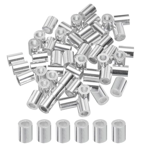 Uxcell 1/8" 3mm Aluminum Crimping Loop Sleeve Single Round Ferrule for Wire Rope Cable Line End, Silver 50 Pack