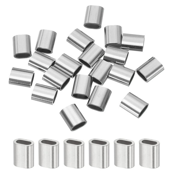 Uxcell 1/8"(3mm) Wire Rope Stop Sleeve, 304 stainless steel Cable Wire Rope Crimping Loops Sleeve Ferrules for Wire Rope and Cable Ferrule, Silver 20Pcs