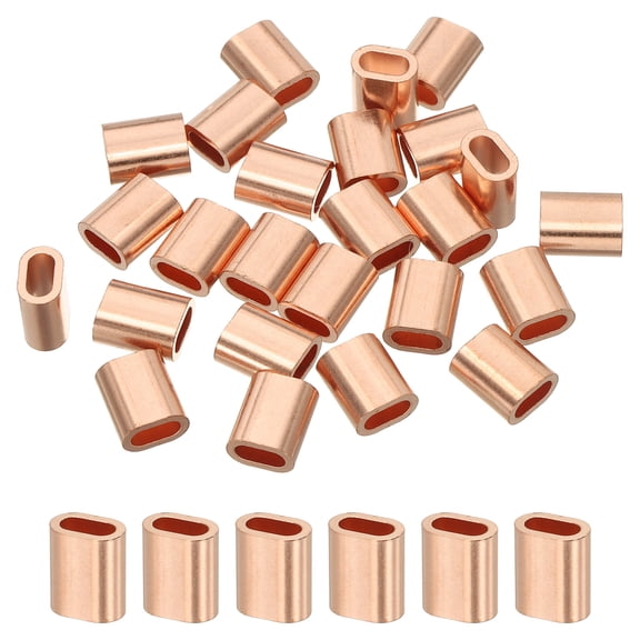 Uxcell 1/8"(3mm) Wire Rope Stop Sleeve, Copper Crimping Loops Sleeve Oval Crimp Ferrules for Wire Rope and Cable Ferrule, Gold 25Pcs