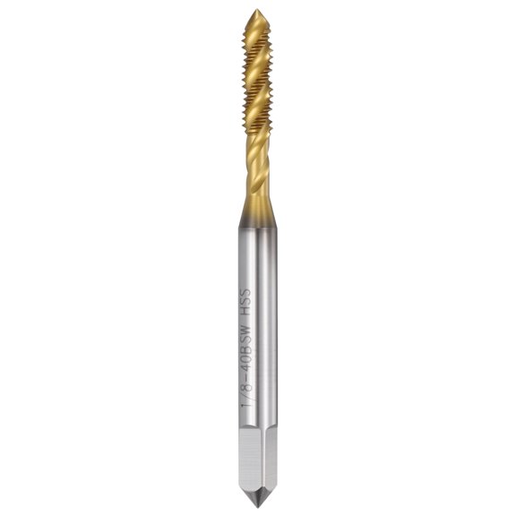 Uxcell 1/8-40 BSW Spiral Flute Thread Tap - M2 High Speed Steel Right Hand Thread Tap JIS Standard Titanium Finish Screw Thread Milling Machine Taps Threading Tapping