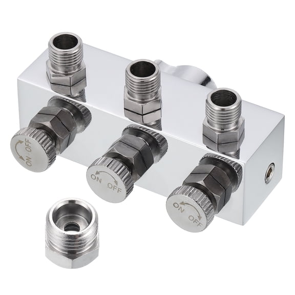 Uxcell 1/8 Inch Air Brush Splitter, 3 Way Metal Air Hose Splitter with Adjust Knob Valve, 1/4" BSP Female to 1/8" BSP Male for Air Compressor Regulation, Silver Tone