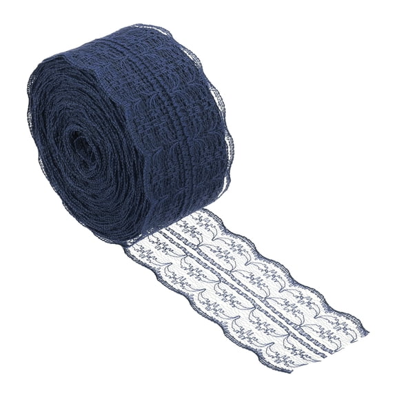 Uxcell 1.8 Inch Wide 25 Yards Lace Trim Ribbon Sewing Lace Roll Gift Package Pattern Wrapping Navy Blue