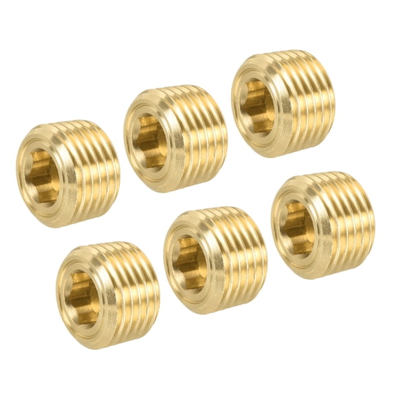 Uxcell 1/8" NPT Male Thread Hex Internal Head Socket Fitting Brass Pipe Plug 6 Pack