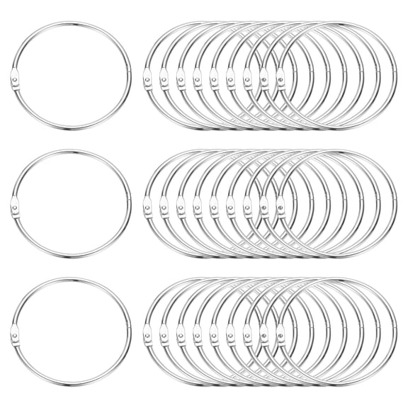Uxcell 3.1" x 3.5" Loose Leaf Binder Rings, 30 Pcs Metal Book Rings Nickel Keychain Ring for Paper Index Cards Flash Card Notebook Rings Office Home Book Binder, Silver Tone