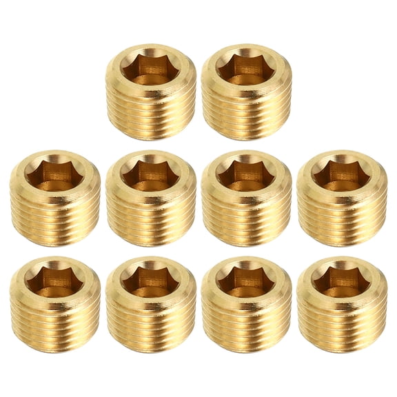 Uxcell 1/8" PT Brass Hex Countersunk Plugs Counter Sunk Internal Hex Thread Socket Pipe Plugs Male Fittings 10 Pack