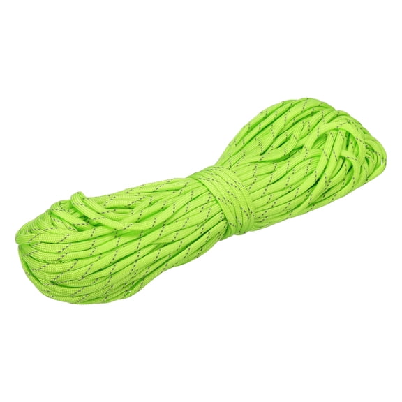 Uxcell 1/8" Paracord Rope, 100ft 7 Strand Heavy Duty Camping Rope Braided Polypropylene Ropes, Lightweight Tie-Downs Utility Cord for Marine, Indoor & Outdoor, Stripe Fluorescent Green