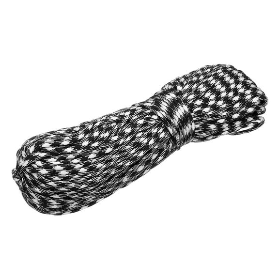 Uxcell 1/8" Paracord Rope, 200ft 7 Strand Heavy Duty Camping Rope Braided Polypropylene Ropes, Lightweight Tie-Downs Utility Cord for Marine, Indoor & Outdoor, Black/White
