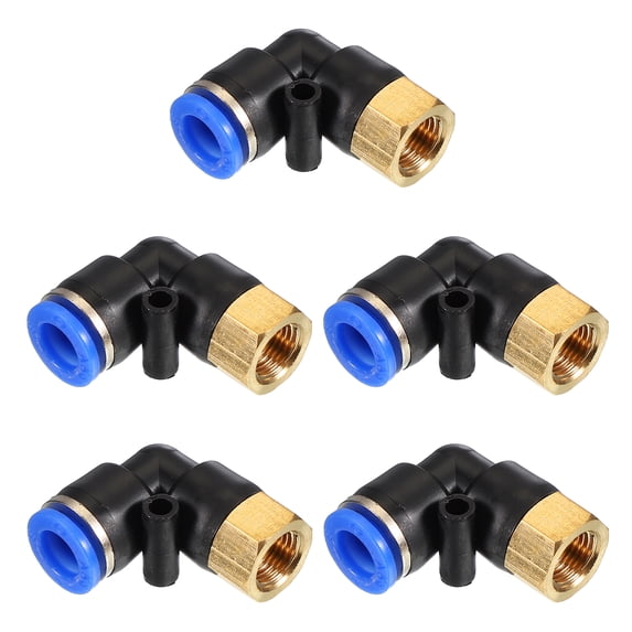 Uxcell 1/8" Push to Connect Fitting 5 Pack PT Female Thread 90 Degree Connect 8mm Tubing Elbow Adapter