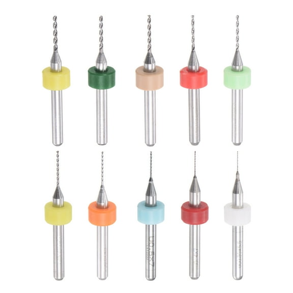 Uxcell 1/8" Shank 0.3mm-1.2mm Tungsten Carbide CNC Engraving PCB Drill Bits Set 10 Pack