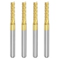 thumbnail image 1 of Uxcell 1/8" Shank 2.6mm x 12mm Titanium Coated Carbide End Mill CNC Router Bits 4 Pack, 1 of 6