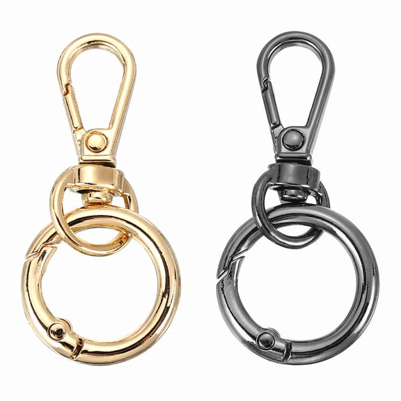Uxcell 1.8" Swivel Snap Hooks with Key Rings, 2Pcs Double Opening  Metal Lobster Swivel Clasp Clip with O Ring for DIY Crafts Lanyard Making, Dark Gray/Gold Tone
