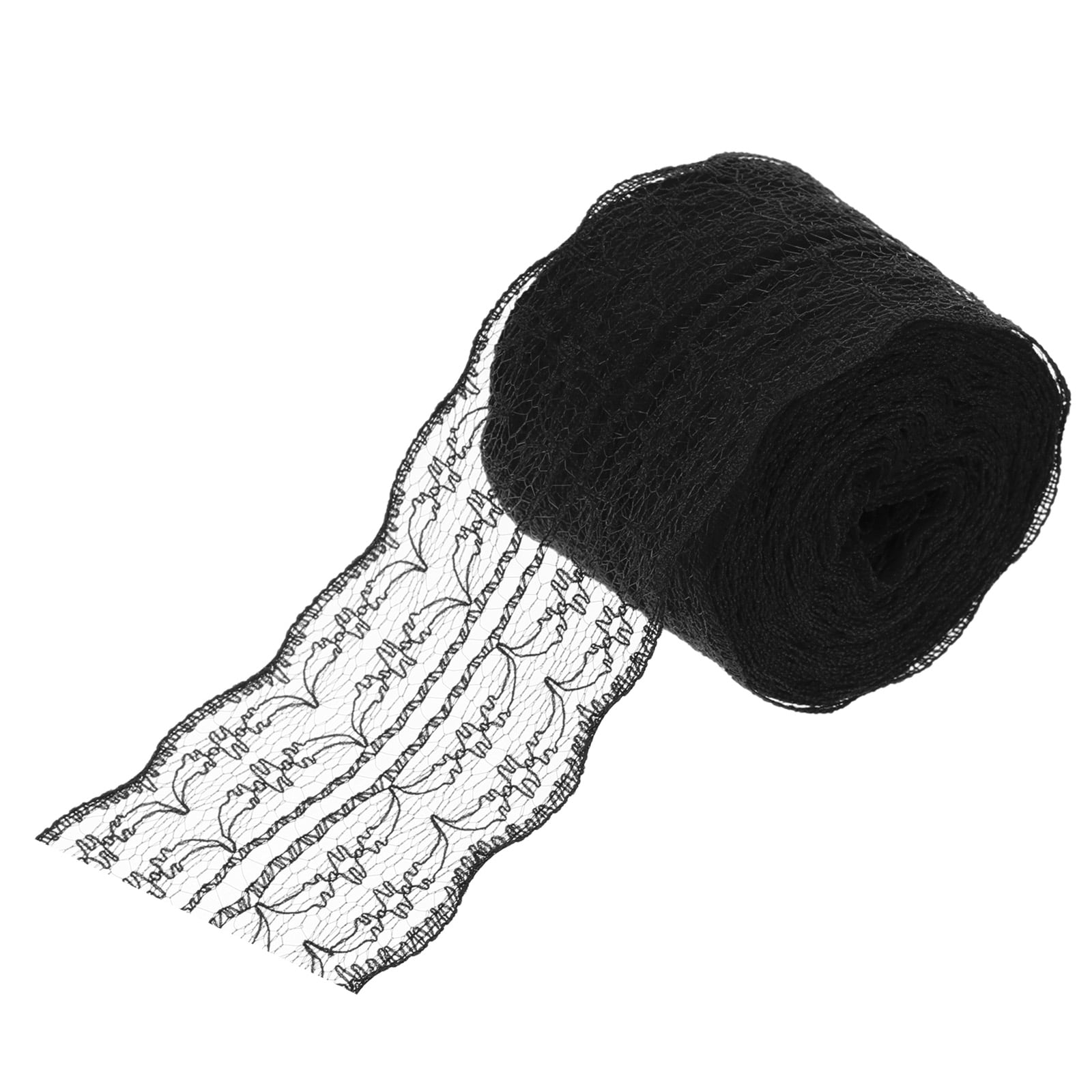 Black Stretch Lace Ribbon With Floral Pattern - 6 Inches Wide, 5 Yards, For Wedding Decor, DIY Crafts - View #9