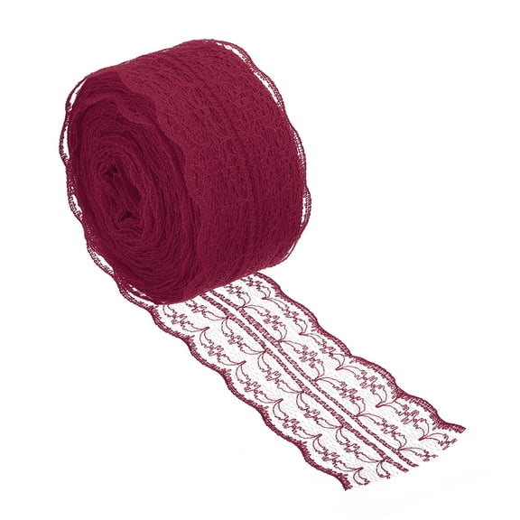 Uxcell 1.8" Wide 25 Yards Lace Trim Ribbon Sewing Craft Roll Wrapping Dress DIY Decoration Wine Red