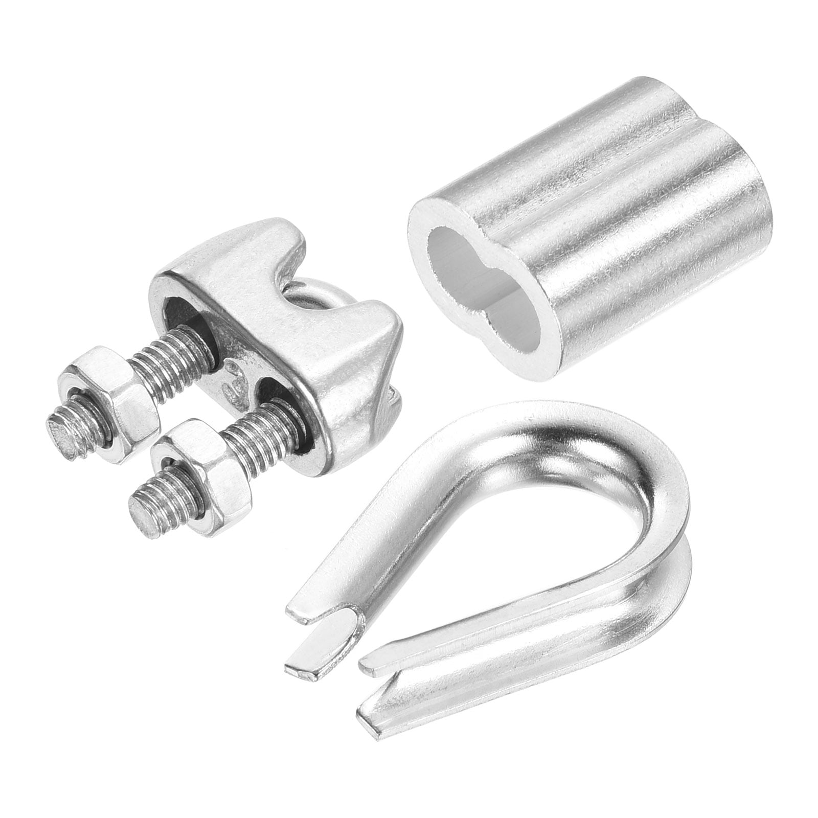 Uxcell 1/8" Wire Rope Kit, 60 Pack M3 Stainless Steel Thimbles Clamps