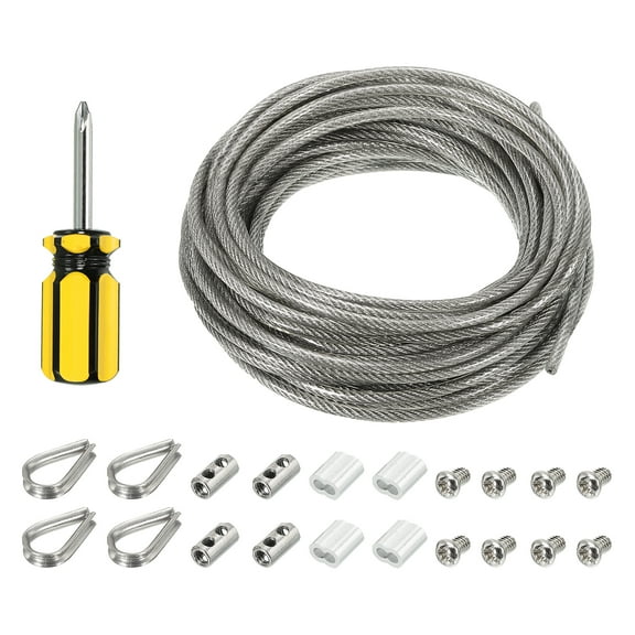 Uxcell 1/8" Wire Rope Kit, Coated Stainless Steel Cable, 33ft