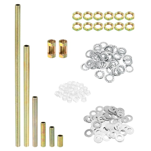 Uxcell 1/8IP Thread 6 Size Lamp Pipe Kit with Nuts Washers Fasteners Assortment Hardware 1 Set