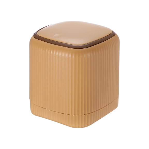 Uxcell 1.8L/0.47Gallon Mini Desktop Trash Can with Press Top, Small Square Garbage Bin, Plastic Countertop Waste Basket for Bedroom, Kitchen, Office, Coffee Bar, Trash Can, Car, Brown