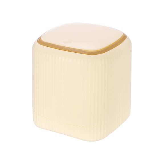 Uxcell 1.8L/0.47Gallon Mini Desktop Trash Can with Press Top, Small Square Garbage Bin, Plastic Countertop Waste Basket for Bedroom, Kitchen, Office, Coffee Bar, Trash Can, Car, Beige