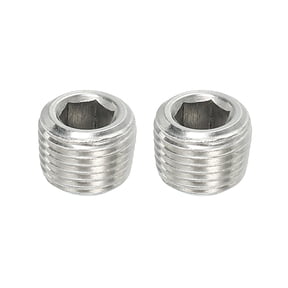 Uxcell 1/8NPT Male Pipe Plug Internal Hex Thread Socket Solid Stainless Steel Pipe Plugs Silver 2 Pcs