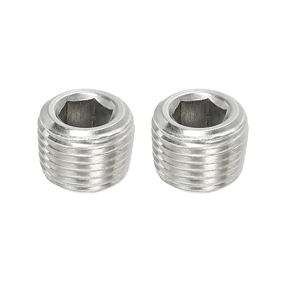 Uxcell 1/8NPT Male Pipe Plug Internal Hex Thread Socket Solid Stainless Steel Pipe Plugs Silver 2 Pcs