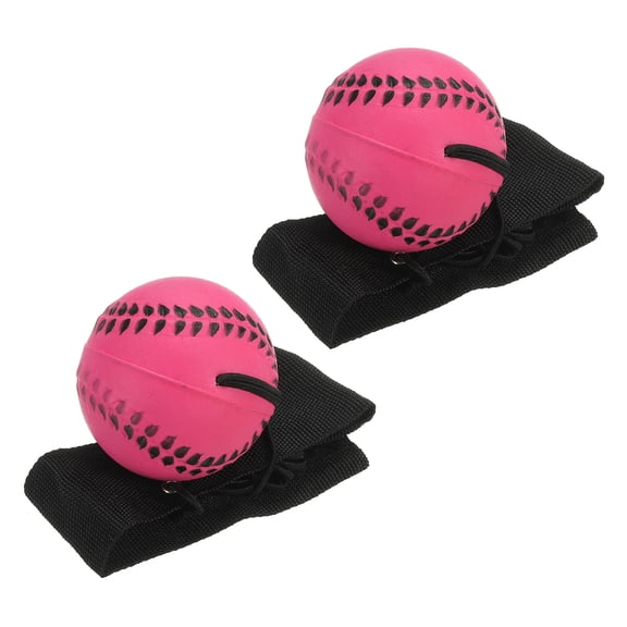 Uxcell 1.9 Inch Sports Wrist Ball, Baseball Rubber Wrist Return Ball Sport for Exercise, Fluorescent Rose Red 2Pcs