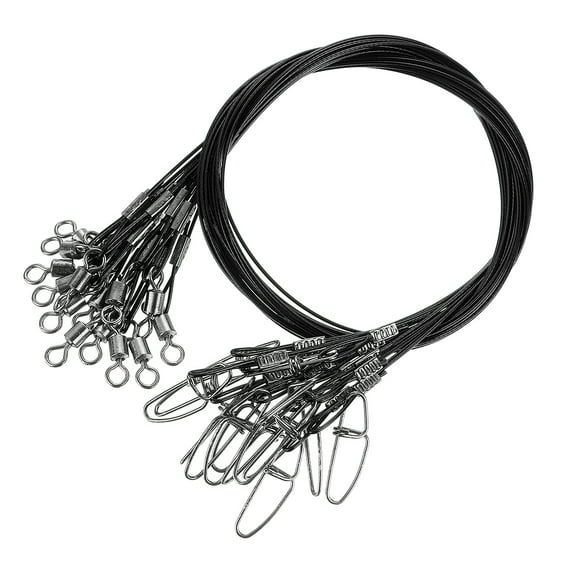 Uxcell 1.97" Fishing Leaders Wire Stainless Steel Fishing Leaders Trace Line with Swivels and Snaps, 15 Pack, Black