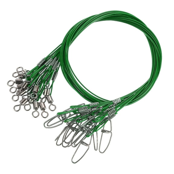 Uxcell 1.97" Fishing Leaders Wire Stainless Steel Fishing Leaders Trace Line with Swivels and Snaps, 15 Pack, Green
