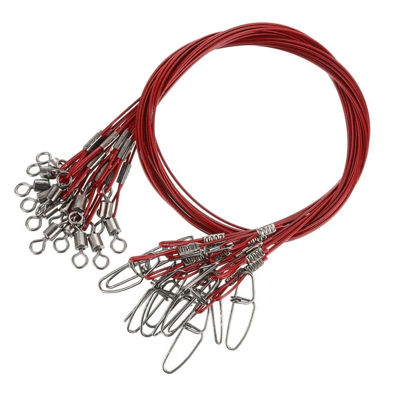 Uxcell 1.97" Fishing Leaders Wire Stainless Steel Fishing Leaders Trace Line with Swivels and Snaps, 15 Pack, Red