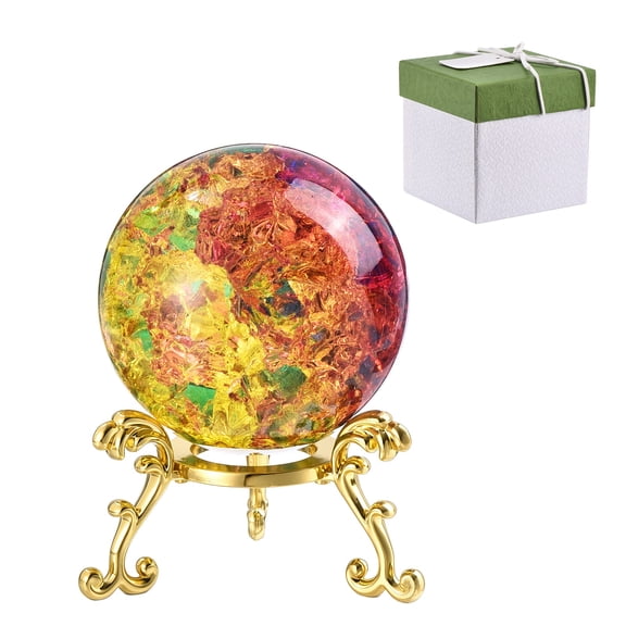 Uxcell 1.97 Inch Round Crystal Sphere with Stand, Crystal Sphere Ice Cracked Decorative Ball Paperweight Gift Box Packaging for Home Ornament Gift Craft Feng Shui Decoration, Multicolor