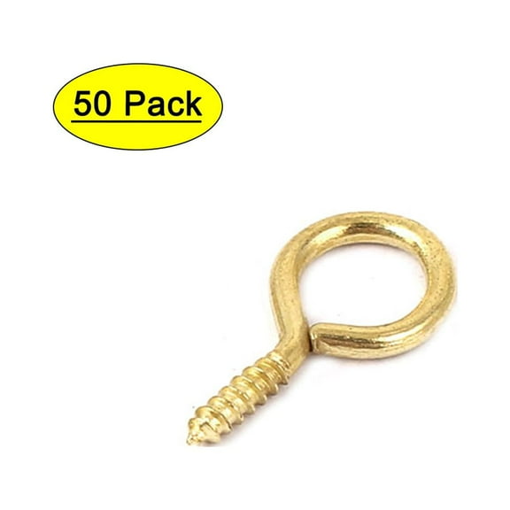 Uxcell 1.9mm Thread Dia 17mm Long Metal Eyelet Screw Eye Hook Gold Tone 50Pcs