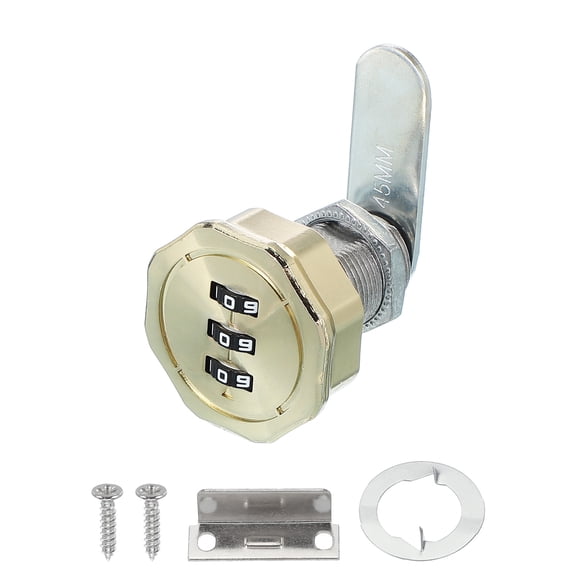 Uxcell 1" Combination Cabinet Cam Lock Zinc Alloy Keyless 3-Digit Password Coded Lock, Gold