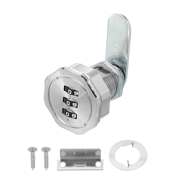 Uxcell 1" Combination Cabinet Cam Lock Zinc Alloy Keyless 3-Digit Password Coded Lock, Silver