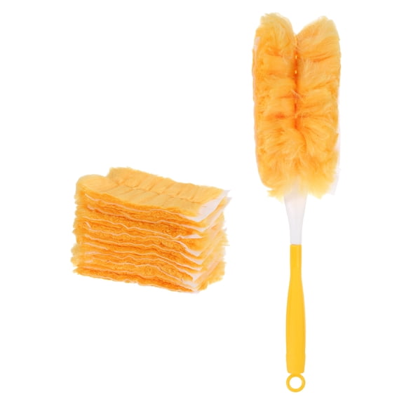 Uxcell 1 Count Yellow Handle, 360 Disposable Dusters for Cleaning with 4X Microfibers for Blind Walls Ceiling Fans Home Furniture Electronic, with 10 Yellow Dusters