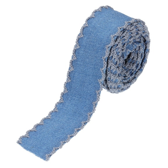 Uxcell 1" Denim Ribbon 2 Roll 4 Yard Layering Jean Fabric Craft Wavy Edge Strip for Bow DIY Making Hair Clip Sewing, Grey