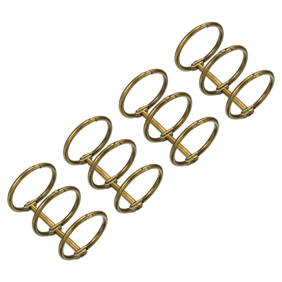 Uxcell 1" Dia 3 Circle Detachable Metal Binder Rings Loose Leaf Rings Bronze 4 Pack