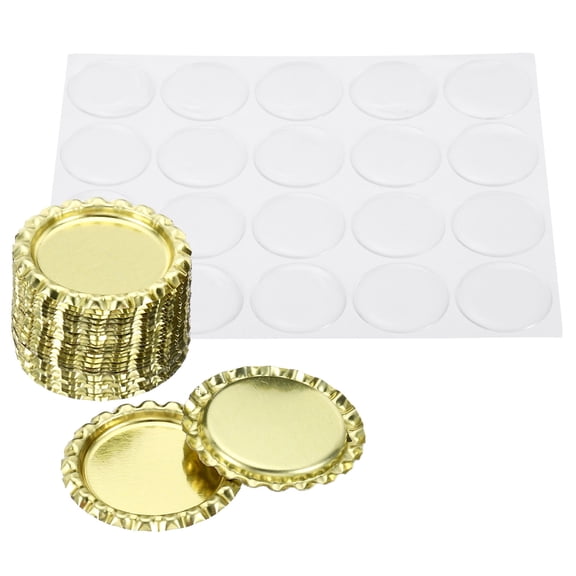 Uxcell 1" Flat Decorative Bottle Caps Craft Pendant Double Sides Printed with Clear Resin Stickers Gold Tone 20 Set