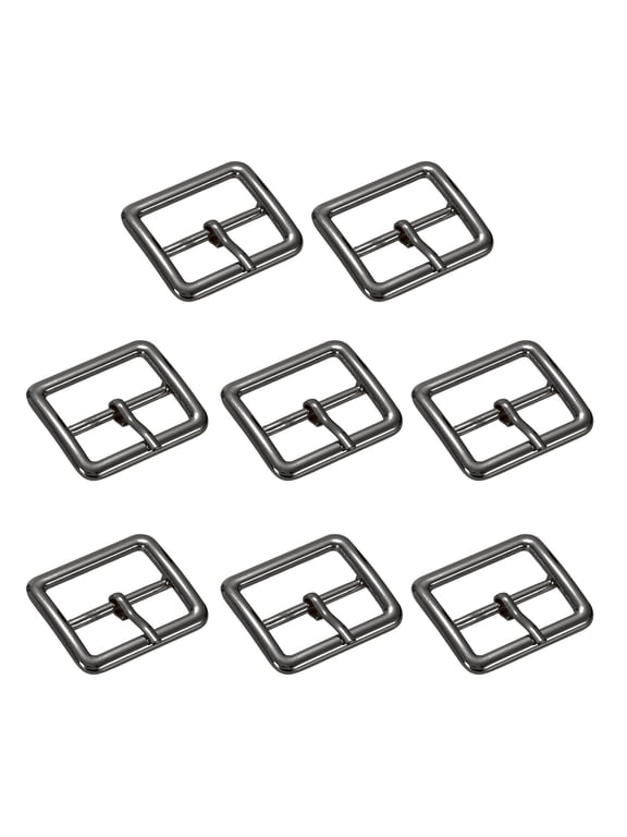 1 IN(25mm) Metal Single Prong Buckle [8Pcs] - Webbing Belts Center Bar Buckle - [Black] Square Loops Clasp